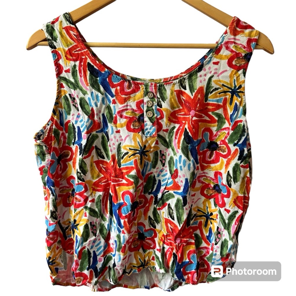 Hester & Orchard Linen Blend Sleeveless Blouse Sz Floral‎